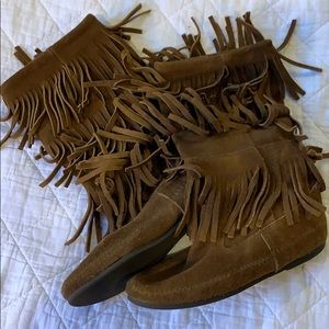 Minnetonka 3 Layer Calf-High Fringe Boots